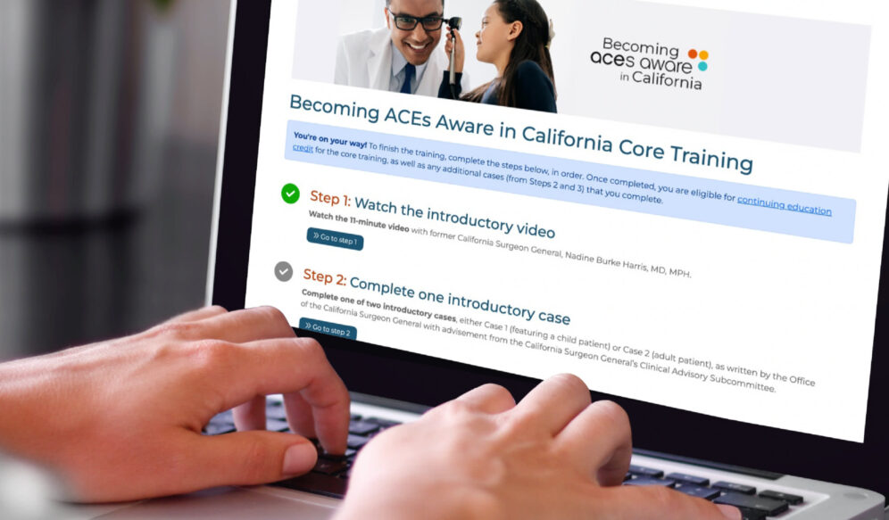 Person completing Becoming ACEs Aware in California Training on a laptop